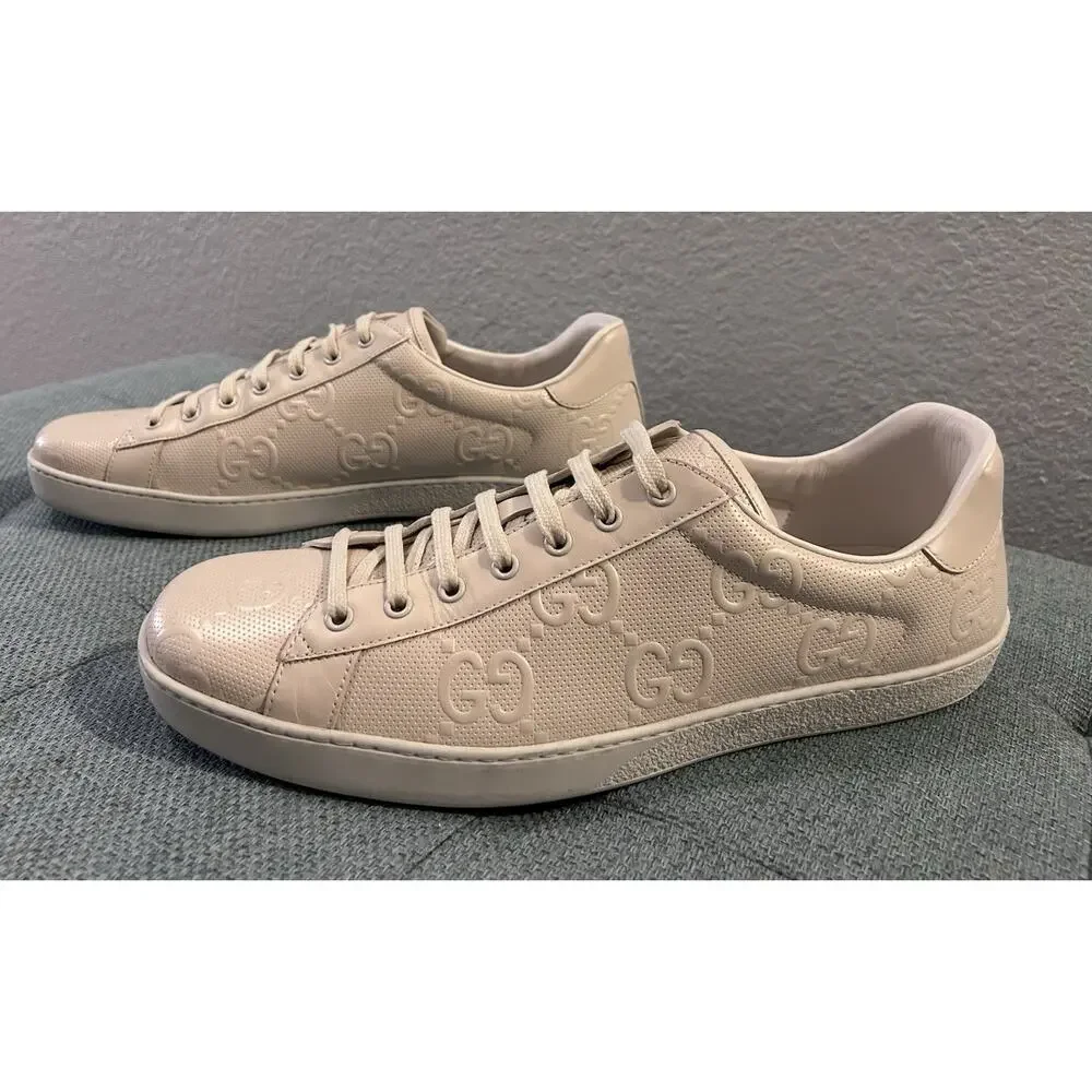 AUTHENTIC GUCCI ACE GG EMBOSSED LEATHER SNEAKERS 625787 Sz GG 14.5 (US 15.5)